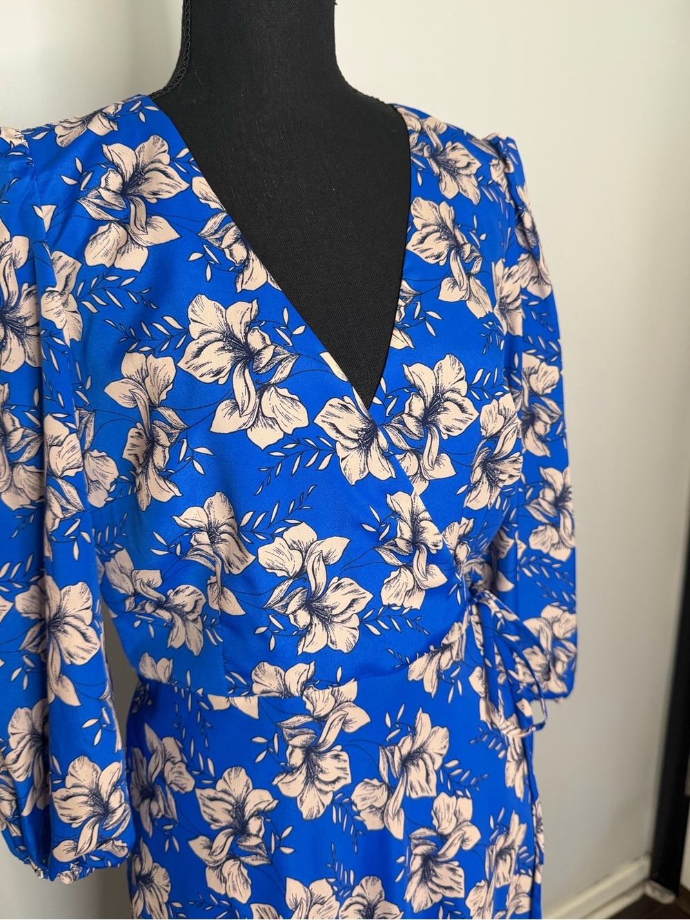 Eliza J Floral Faux-Wrap Tiered Midi Dress Blue Women's - Size 8 - Picture 5 of 12
